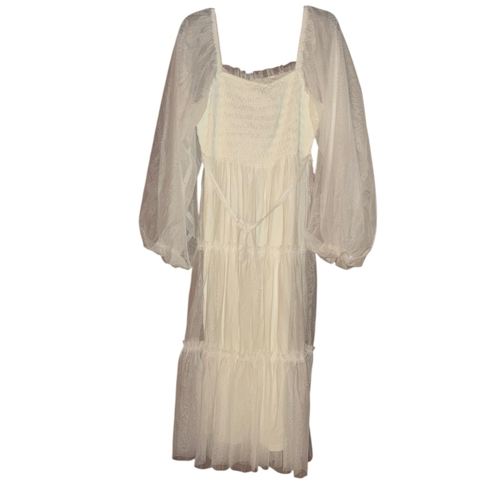 Chic Long Sleeve Cream Dress